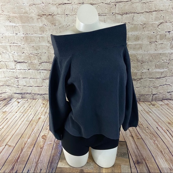 navy blue off the shoulder sweatshirt